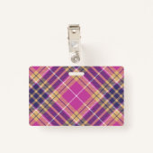 Roze, goud en blauwe tartan badge (Achterkant met clip)