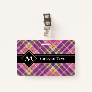 Roze, goud en blauwe tartan badge