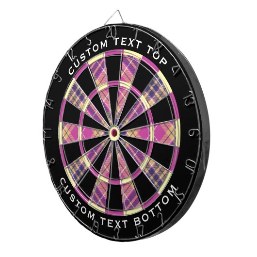 Roze, goud en blauwe tartan dartbord (Voorkant Rechts)