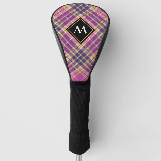 Roze, goud en blauwe tartan golfheadcover (Voorkant)