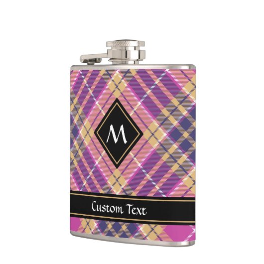 Roze, goud en blauwe tartan heupfles (Links)