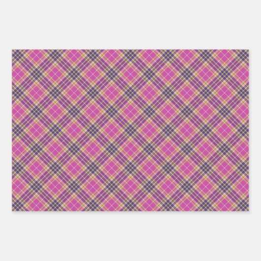Roze, goud en blauwe tartan inpakpapier vel (Voorkant 2)