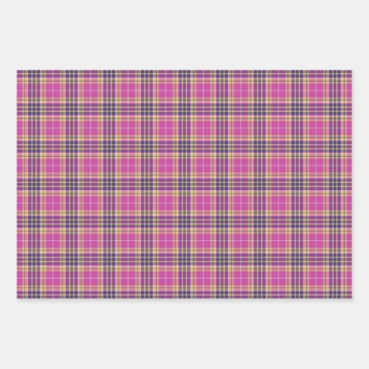Roze, goud en blauwe tartan inpakpapier vel (Voorkant)