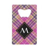 Roze, goud en blauwe tartan kredietkaart flessenopener (Voorkant)