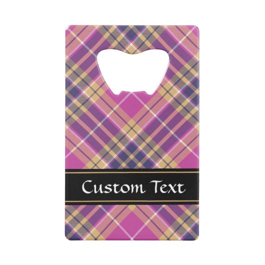 Roze, goud en blauwe tartan kredietkaart flessenopener (Achterkant)
