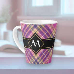 Roze, goud en blauwe tartan latte mok