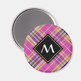 Roze, goud en blauwe tartan magneet