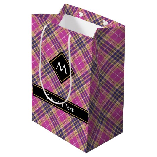 Roze, goud en blauwe tartan medium cadeauzakje (Achterkant Gekanteld)