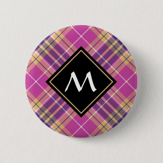 Roze, goud en blauwe tartan ronde button 5,7 cm (Voorkant)