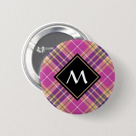 Roze, goud en blauwe tartan ronde button 5,7 cm (Voorkant /achterkant)