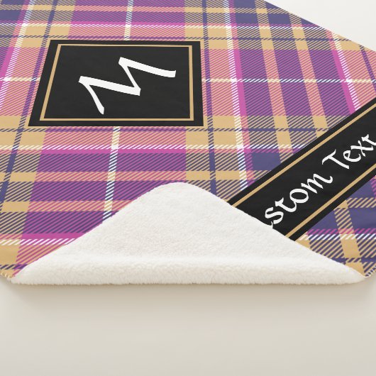Roze, goud en blauwe tartan sherpa deken (3/4)