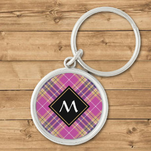 Roze, goud en blauwe tartan sleutelhanger