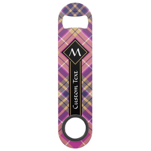 Roze, goud en blauwe tartan speed flessenopener (Voorkant)