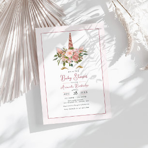 Roze Goud en Blush Bloemenkleurige Eenhoorn Baby S Kaart