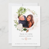 Roze Goud en Blush Geometrische Groene Huwelijksde Save The Date (Voorkant)