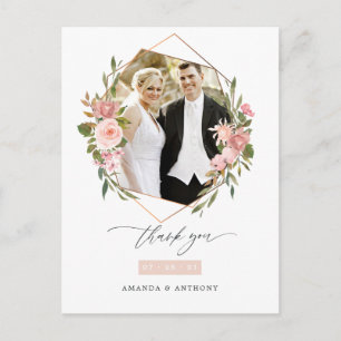 Roze Goud en Blush Geometrische Trouwfoto Briefkaart