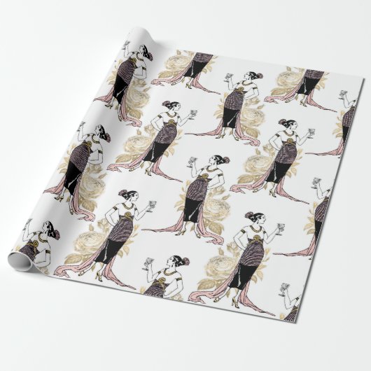 Roze Goud en Blush Roze Art Deco Cadeaupapier (Uitgerold)