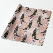 Roze Goud en Blush Roze Art Deco Wijn Cadeaupapier (Uitgerold)