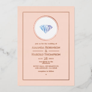 Roze Goud en Blush Roze Diamanten Trouw Folie Invi Uitnodiging