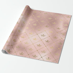 Roze goud en blush roze kroon patroon cadeaupapier