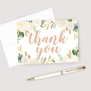 Roze goud en groene bloem bruiloft script bedankkaart