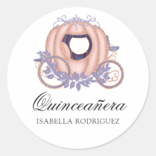 Roze Goud en Lila Glitter Prinses Quinceañera Ronde Sticker