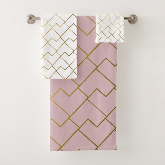 Roze goud en wit geometrisch patroon bad handdoek (Insitu)
