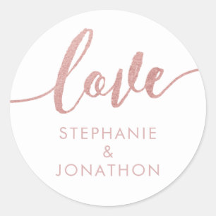Roze Goud en Witte Liefde Script Naam Favor Sticke Ronde Sticker