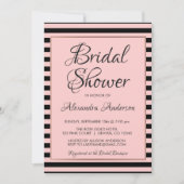 Roze Goud en Zwarte Streep Bruiloftsfeest Kaart (Voorkant)