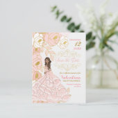 Roze goud Floral Quincanera Sla de datum op Aankondigingskaart (Staand voorkant)