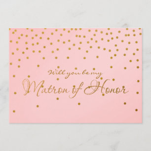 Roze Goud Folie Confetti MATRON OF HONOR kaart
