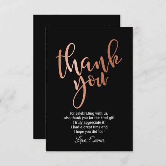 Roze Goud Folie , dank je kaart (Voorkant / Achterkant)