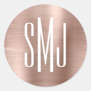 Roze Goud Folie Drieletter Monogram Ronde Sticker