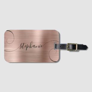 Roze Goud Folie Elegante Script Krullende Naam Bagagelabel