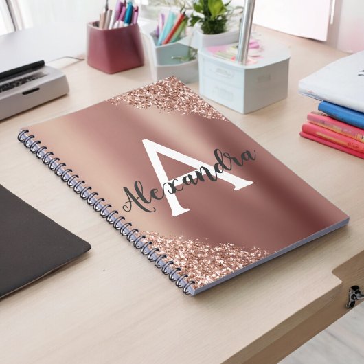 Roze Goud Folie Glitter Glans Monogram Dagboek Notitieboek
