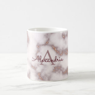 Roze Goud Folie Glitter Roze Marmer Naam Monogram Koffiemok