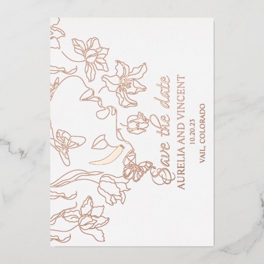 Roze goud folie kalligrafie save the date kaart (Voorkant)