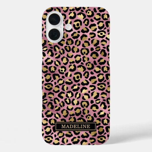 Roze Goud Folie Luipaardprint Monogram Case-Mate iPhone Case (Achterkant)