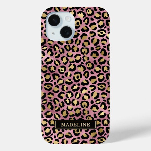 Roze Goud Folie Luipaardprint Monogram Case-Mate iPhone Case (Achterkant)