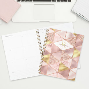 Roze Goud Folie Marmer Glam Geometrisch Monogram Planner