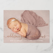 Roze Goud Folie Script Foto Collage Geboorteaankon Uitnodiging (Voorkant)