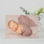 Roze Goud Folie Script Foto Collage Geboorteaankon Uitnodiging (Staand Voorkant)