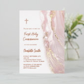 roze goud folie tekst Eerste Communie Folie Uitnodiging (Staand Voorkant)