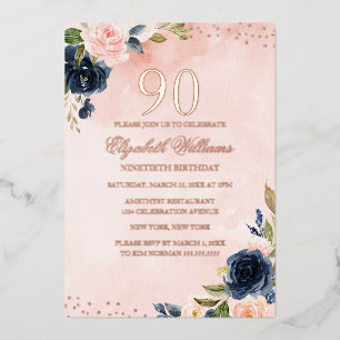 ROZE GOUD FOLIE Wangerood Navy Bloemen 90ste Verja Uitnodiging