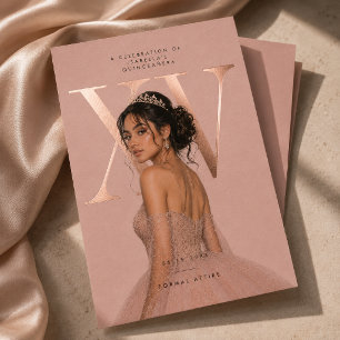 Roze Goud Folie XV Quinceañera Foto Uitnodiging