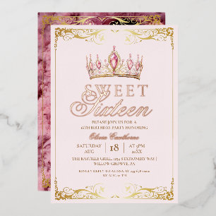 Roze Goud Folie Zoete 16 Verjaardag Sparkle Uitnodiging