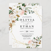 Roze Goud Geometrisch en Witte Magnolia Flora Kaart (Voorkant / Achterkant)