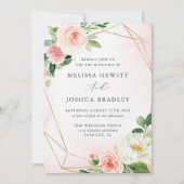 Roze & Goud Geometrische Bloemen Huwelijksuitnodig Kaart (Voorkant)