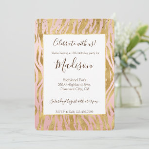 Roze Goud Glans Schitteren Zebraprint Kaart