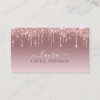 Roze goud glinsterende chique script met monogram visitekaartje